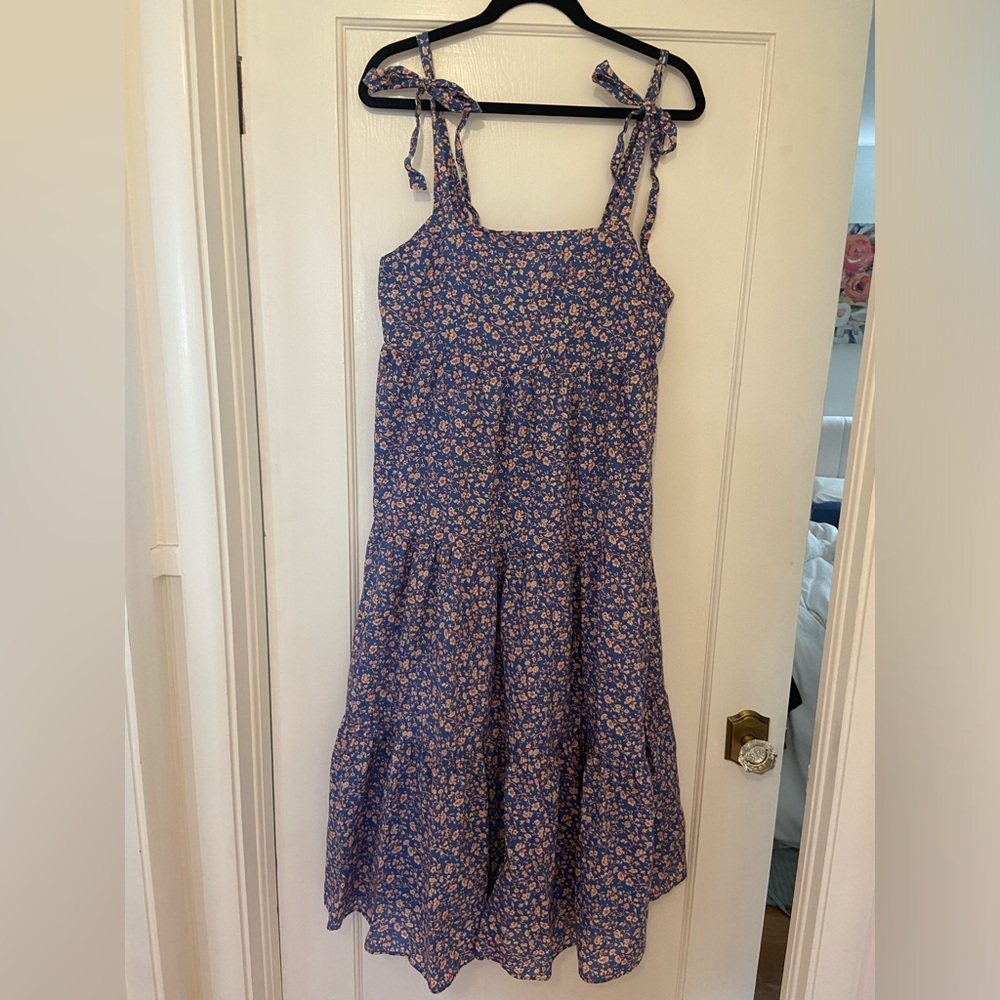 EUC Madewell Tie-Strap Tiered Midi Dress in Summer Vines